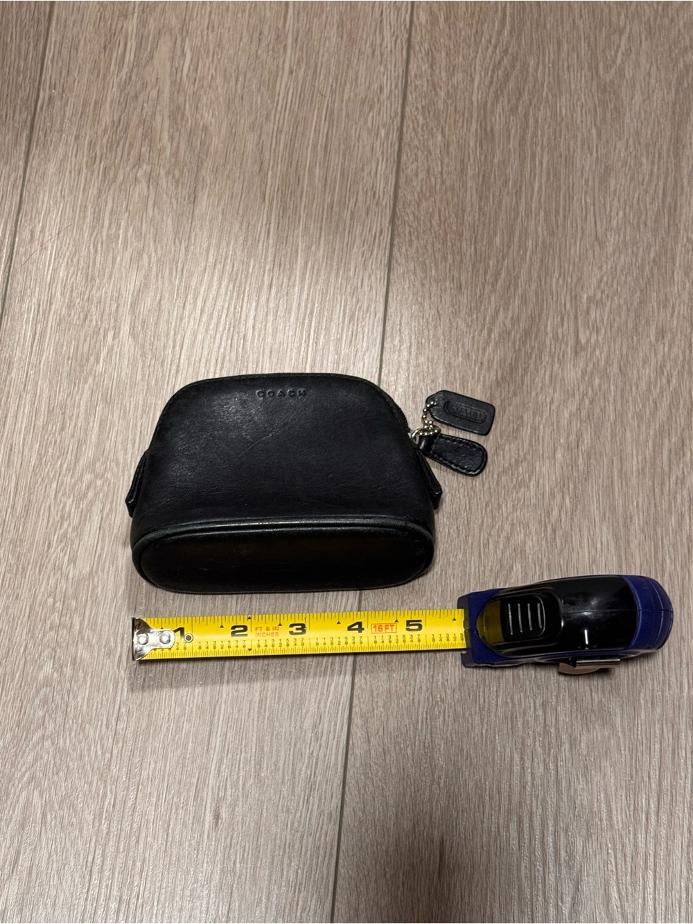 COACH Black Glovetanned Leather Small Zip Dome Cosmetic Pouch